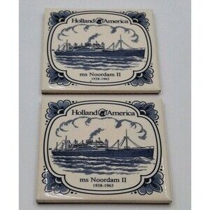 Holland American Cruise Line ms Noordam Blue Delft Coaster Tiles w/Cork Set 2